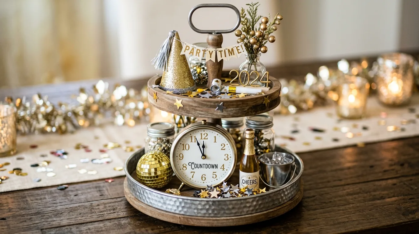 Tiered tray with countdown clock theme